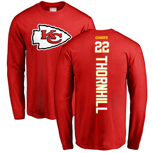 Men Kansas City Chiefs #22 Thornhill Juan Red Backer Long Sleeve T-Shirt